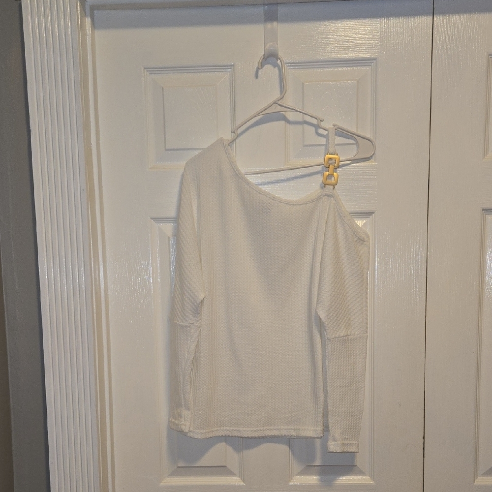 White Off-Shoulder Long Sleeve Top
